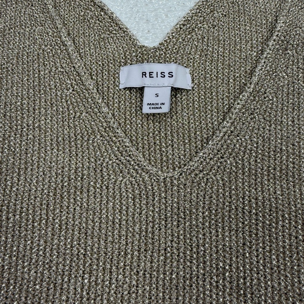 Reiss Metallic Taupe V-Neck Knit Tank Top - Picture 3 of 8